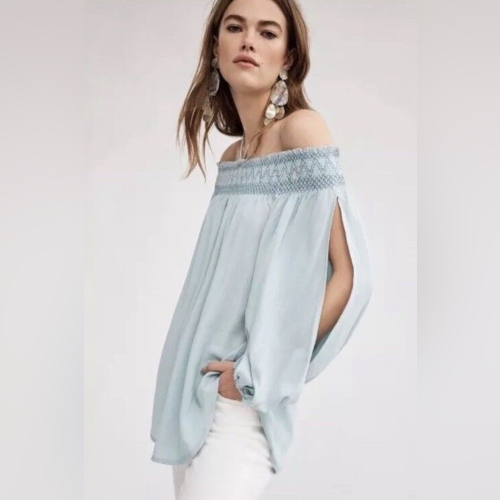 NWT ANTHROPOLOGIE HOLDING HORSES Mint Green Off‎ The Shoulder Boho Top, Size M